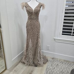 Elegant Long Tulle Beading Backless Formal Evening Couture Dress Size 4